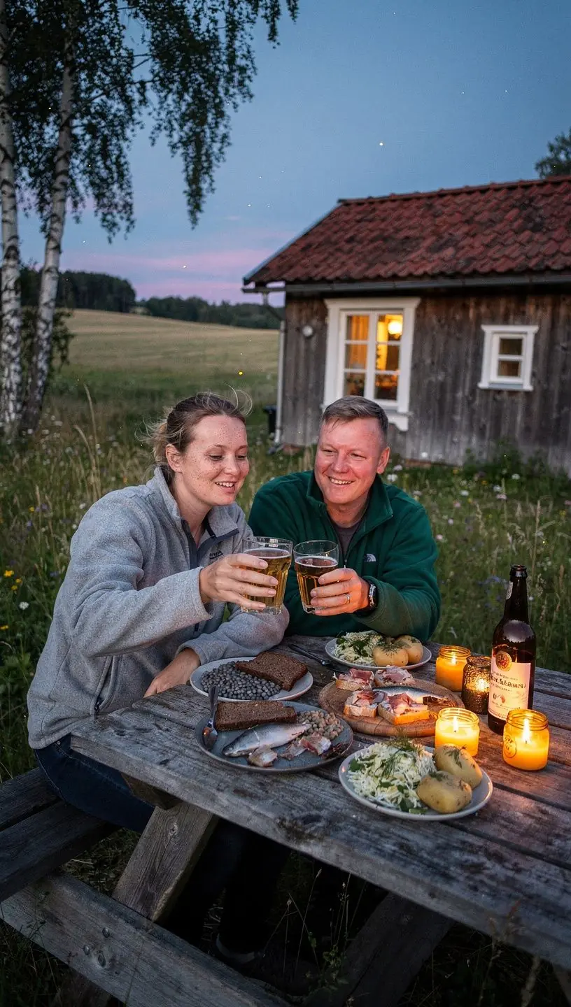 A traveler capturing the sunset over a tranquil lake while on a weekend road trip in Latvia.